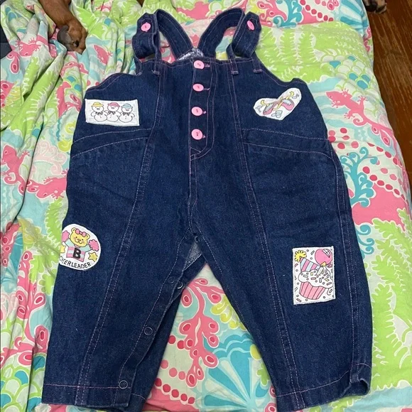 Vintage Denim Overalls with Patches - Picture 2 of 12